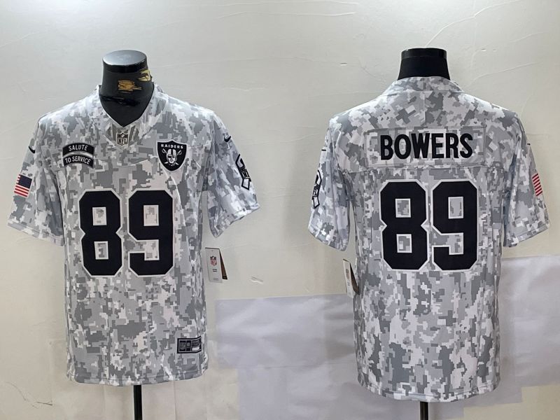 Men Oakland Raiders #89 Bowers Nike Arctic Camo 2024 Salute to Service Limited NFL Jersey